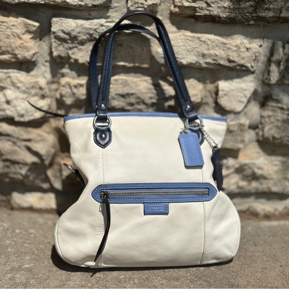 Excellent condition Coach handbag/purse. White and blue.
